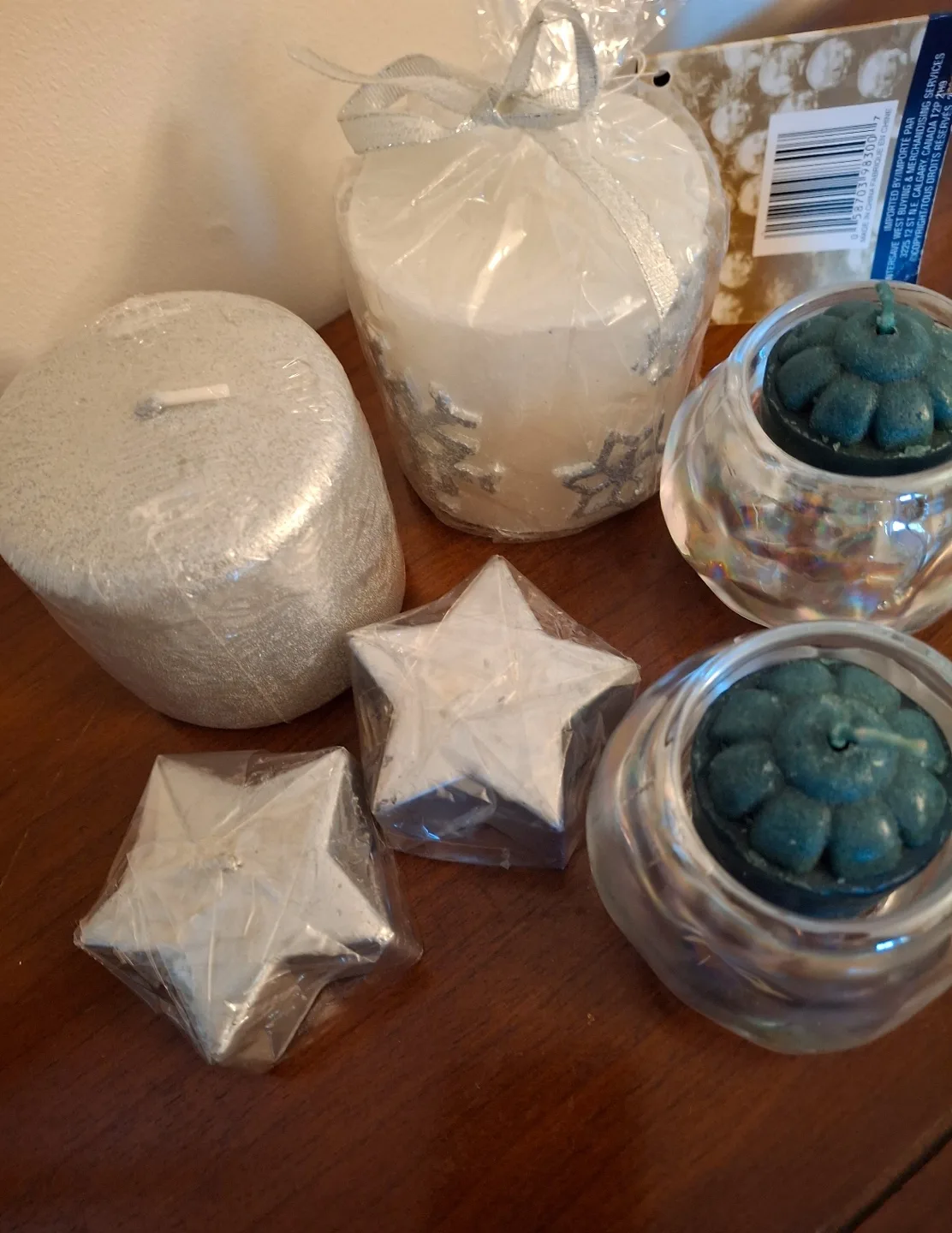 Pair of iridescent candle holders + candle bundle image indicator(3)