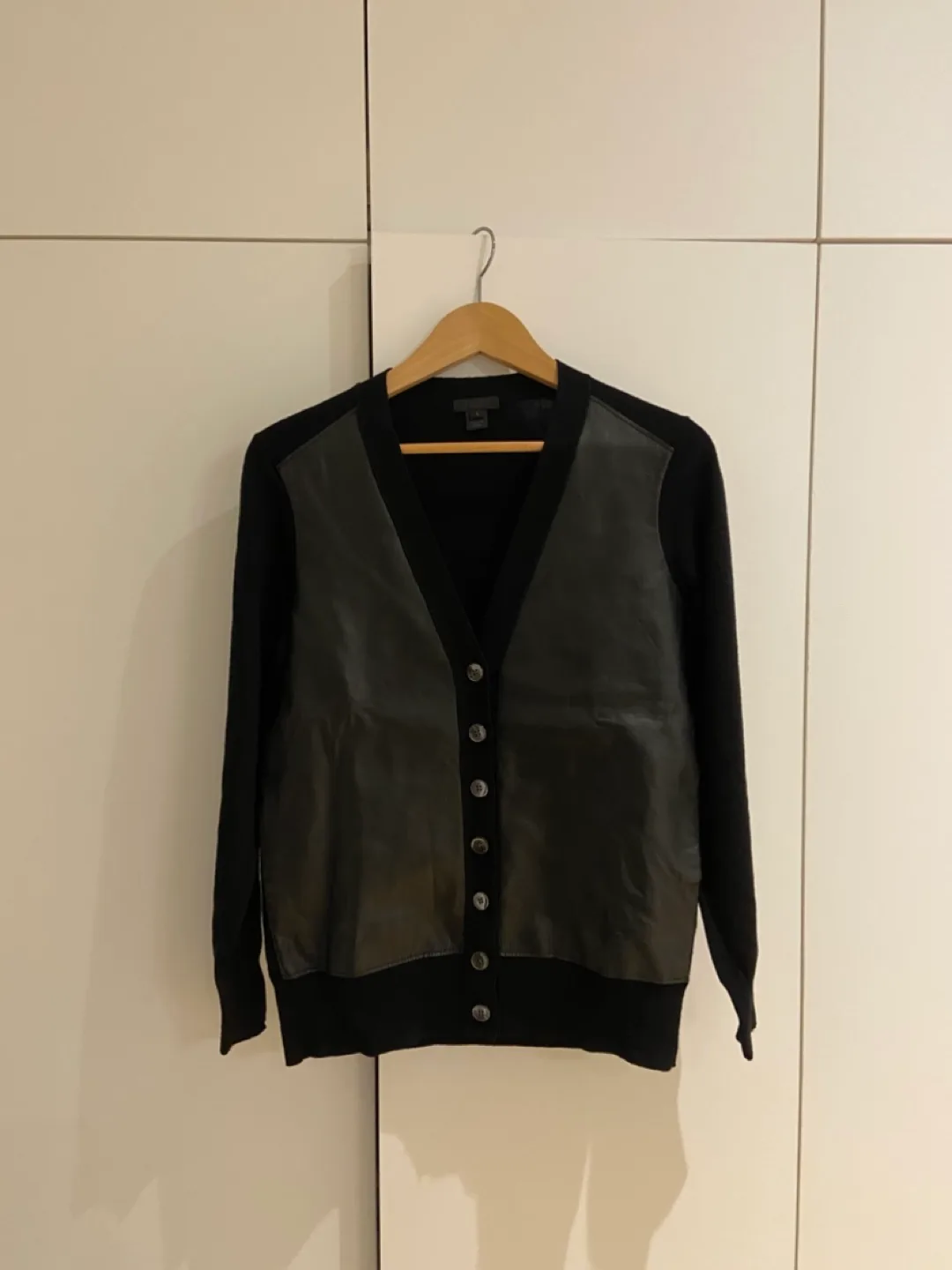J.Crew Black Leather Trim Cardigan thumbnail