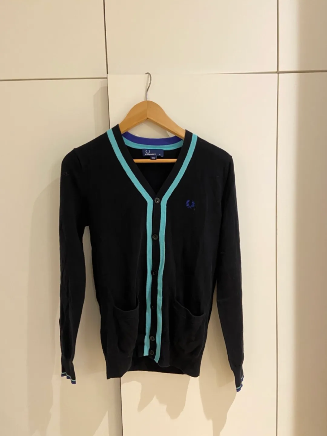 Fred Perry Black Cardigan with Blue and Teal Trim thumbnail