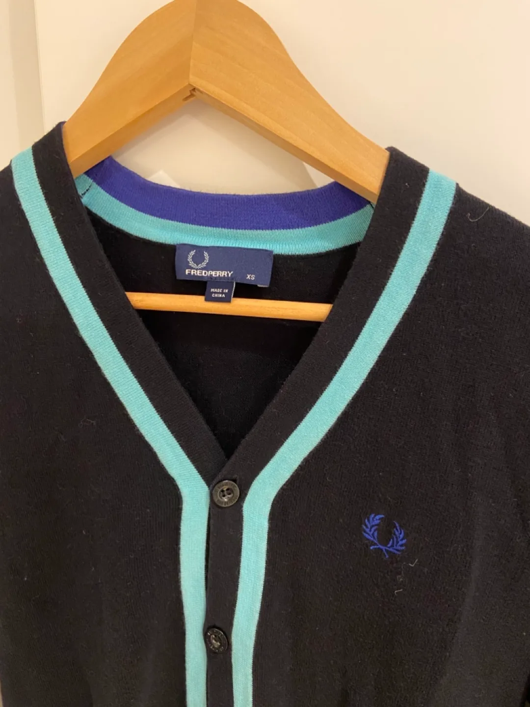 Fred Perry Black Cardigan with Blue and Teal Trim image indicator(2)