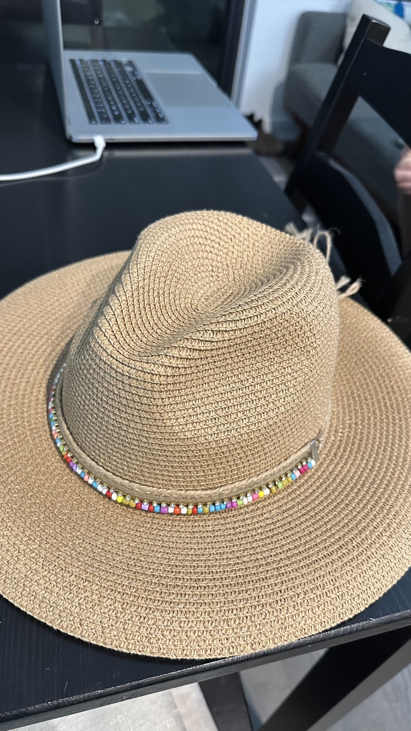 Straw Hat with Beaded Trim