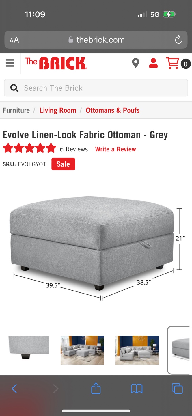 Linen-Look Fabric Ottoman - Grey - photo 3