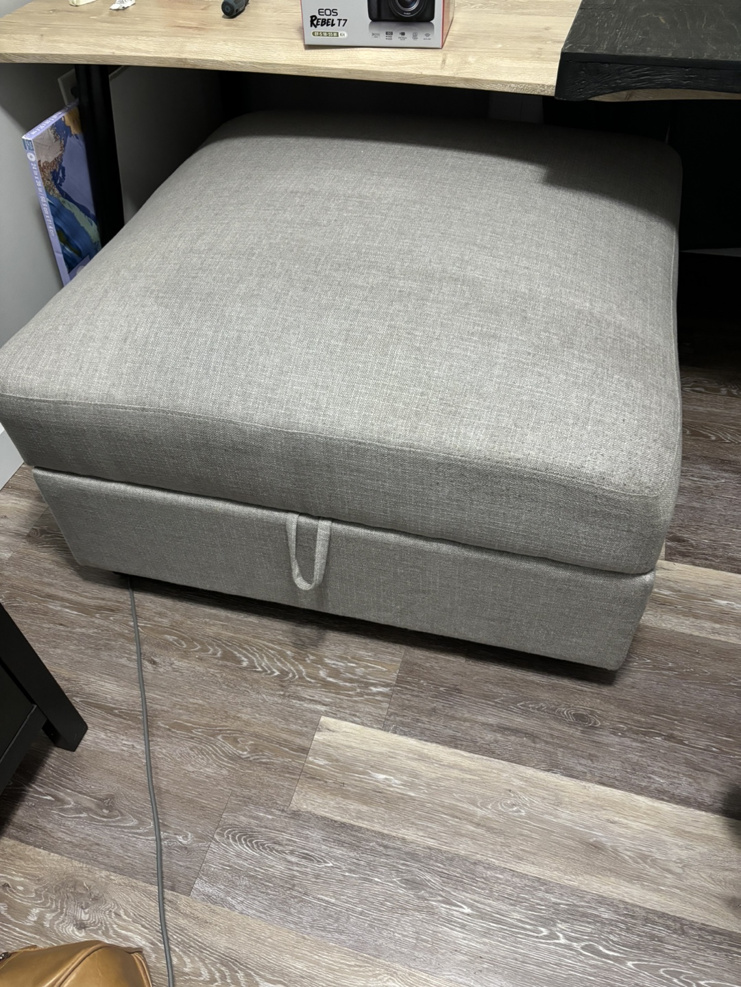 Linen-Look Fabric Ottoman - Grey