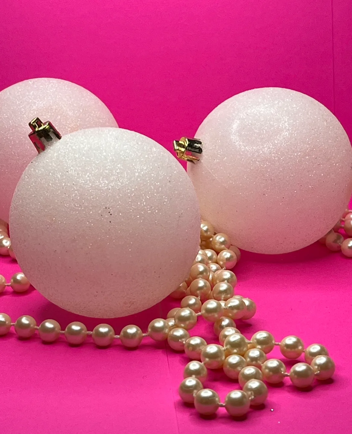 Set of 3 White Glitter Christmas Ornaments image indicator(3)