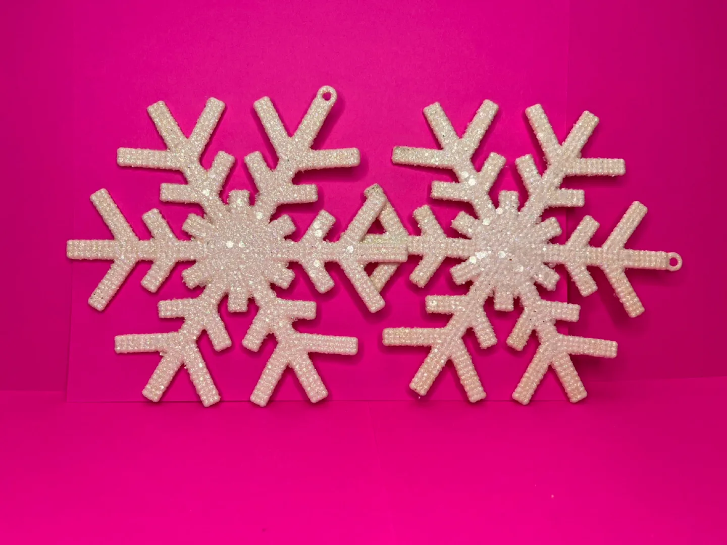 Set of 2 White Glitter Snowflake Christmas Ornaments image indicator(2)