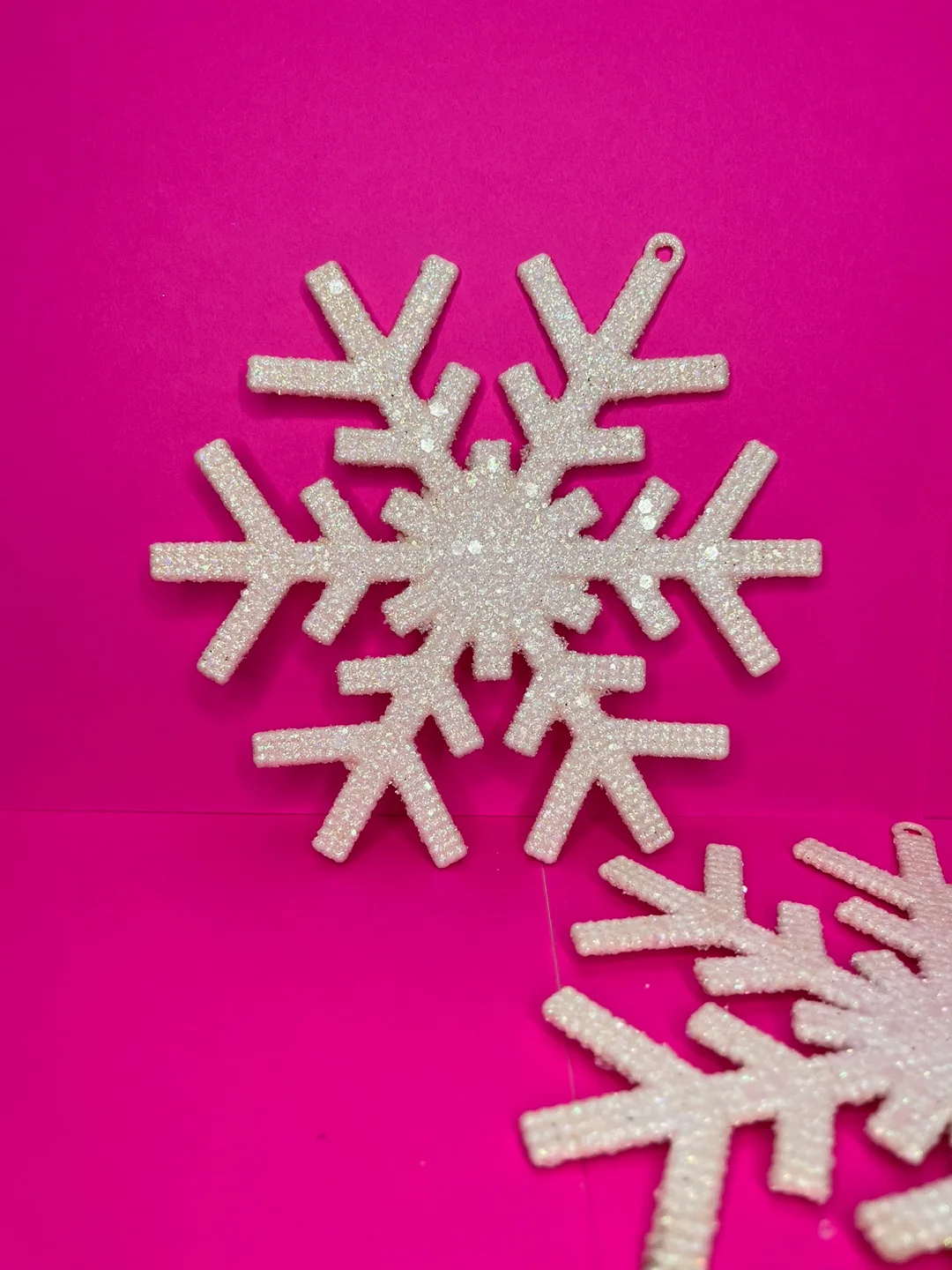 Set of 2 White Glitter Snowflake Christmas Ornaments image indicator(4)