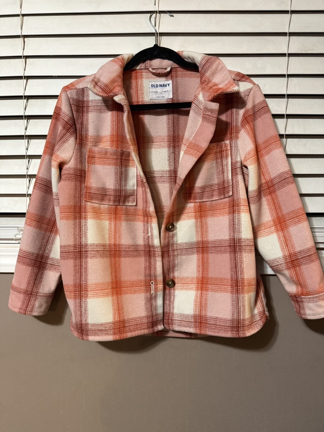 Old Navy Pink Plaid Flannel Shirt Jacket Size L (10-12)
