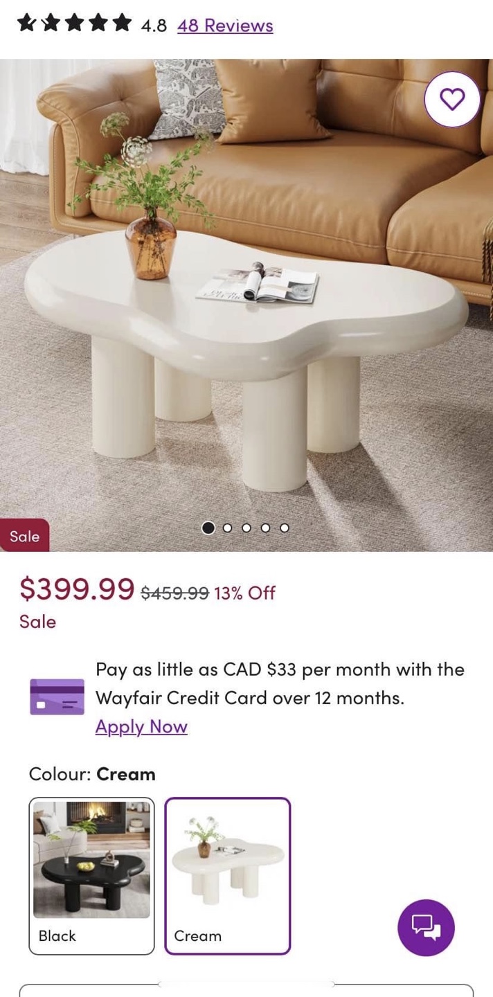 Cream Coffee Table