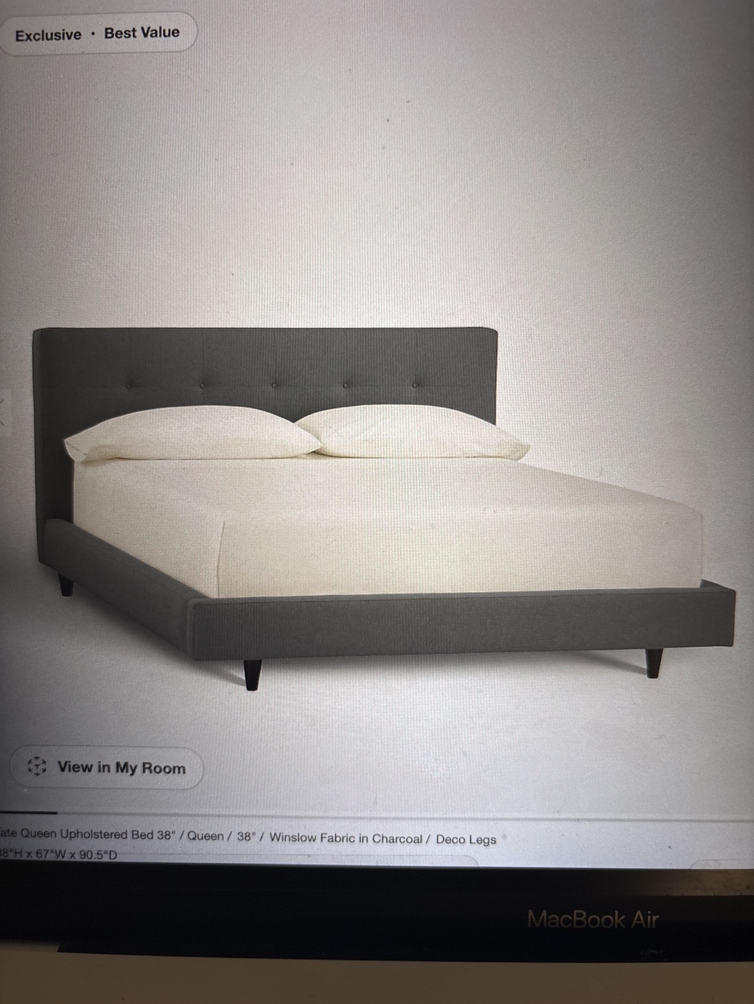 Queen Platform Bed Frame Grey Fabric - photo 3