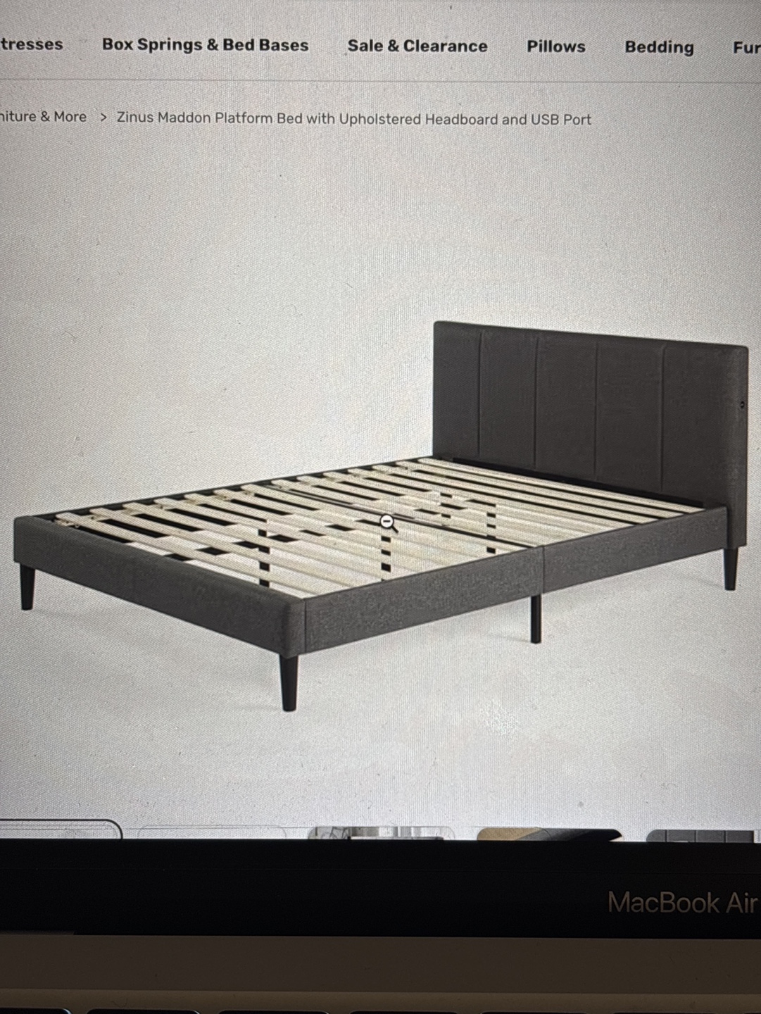 Queen Platform Bed Frame Grey Fabric - photo 2