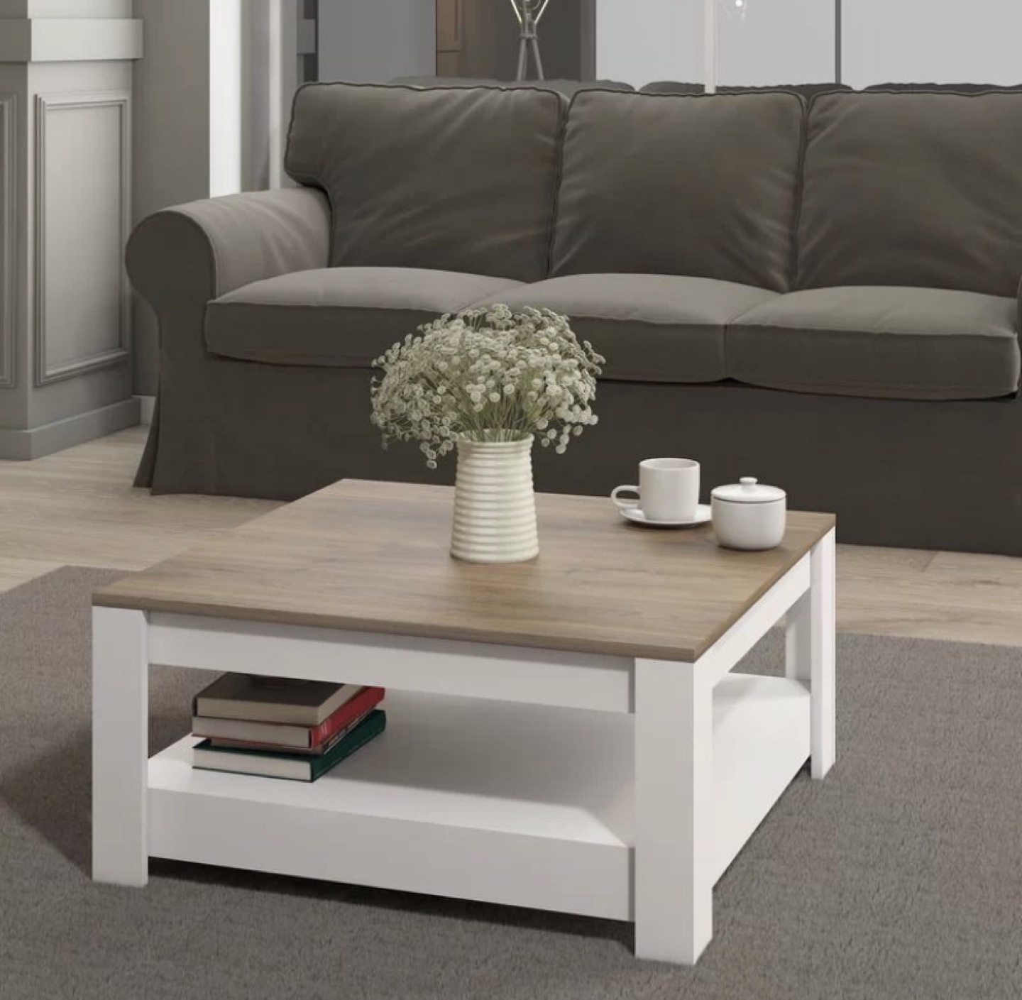 White Coffee Table with Shelf - photo 2