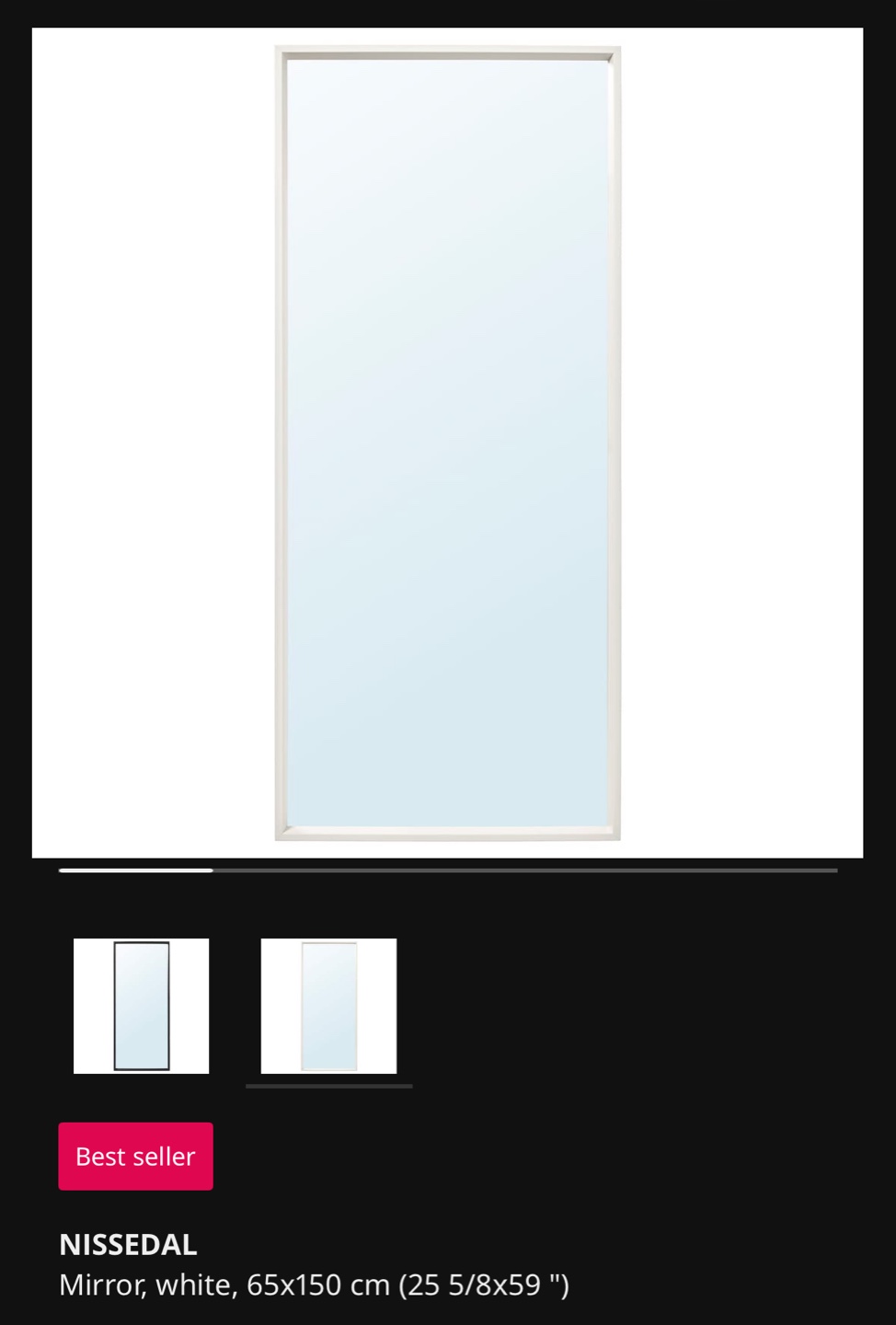 IKEA NISSEDAL Mirror, White, 65x150 cm - photo 5