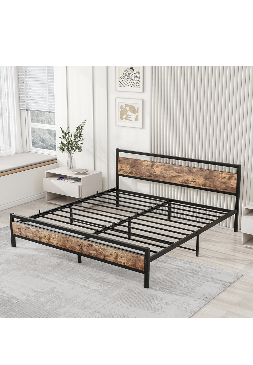 Metal Bed Frame with Wooden Headboard - photo 2