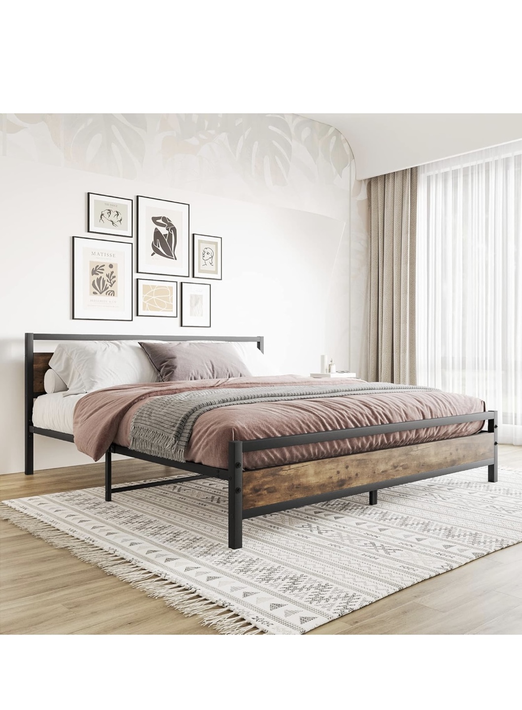 Metal Bed Frame with Wooden Headboard - photo 3
