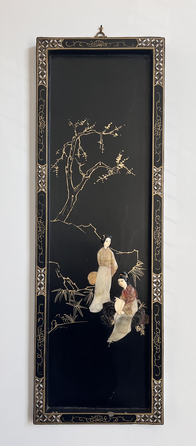 ⚡️RARE FIND⚡️ Vintage Black Lacquer & Jade Japanese Wall Art