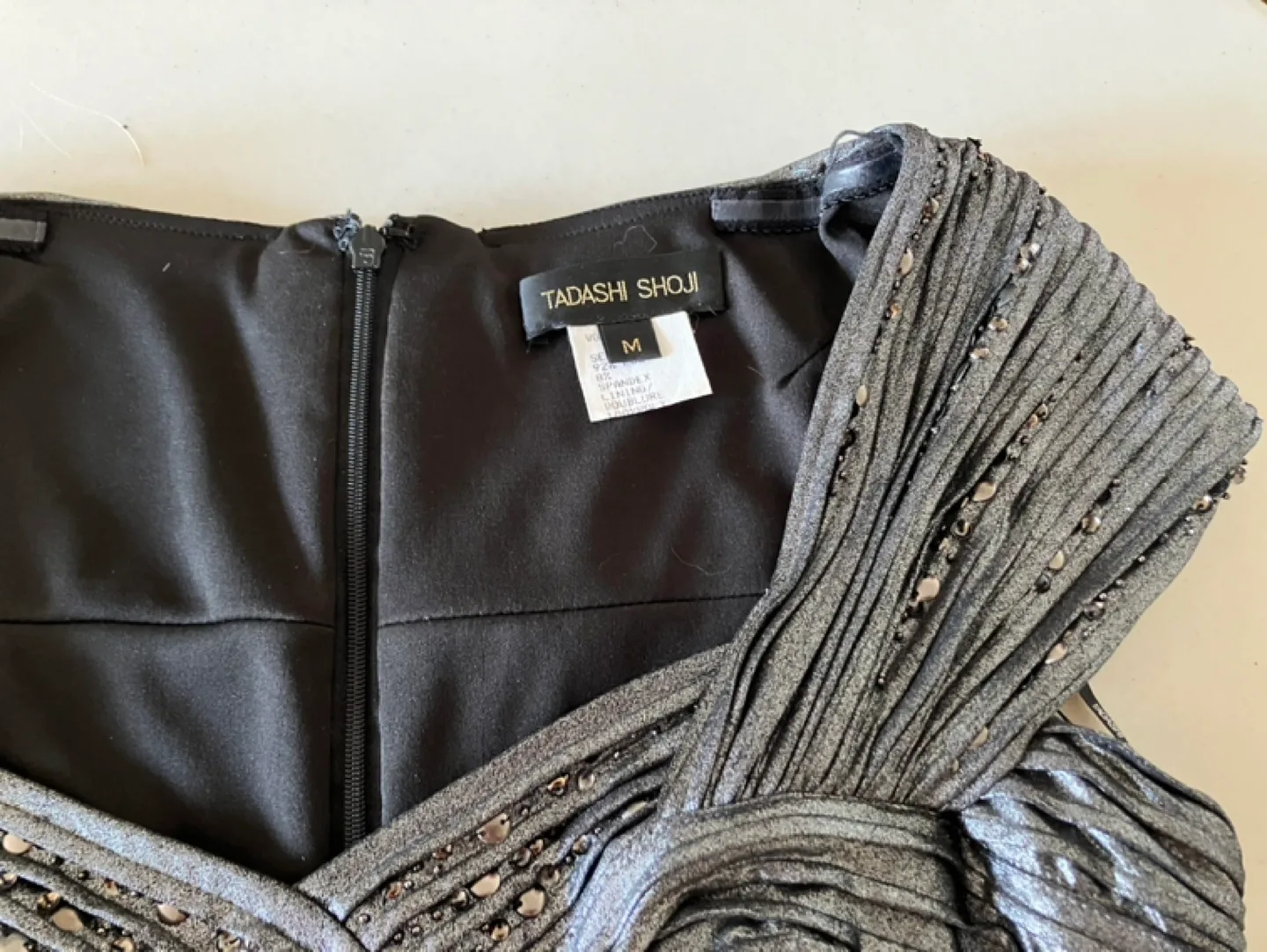 Tadashi Shoji Silver Pleated Dress Sz M image indicator(3)