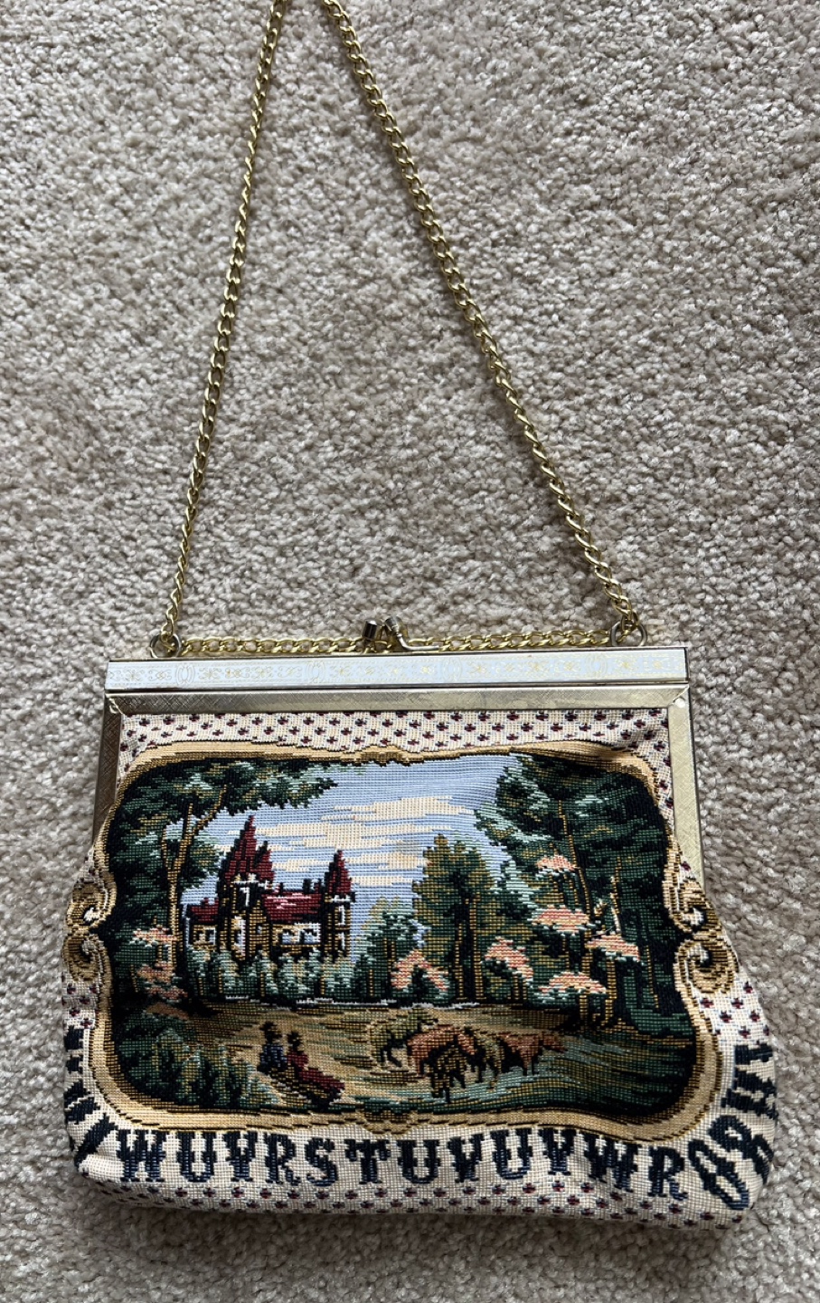 Vintage Tapestry Purse with Chain