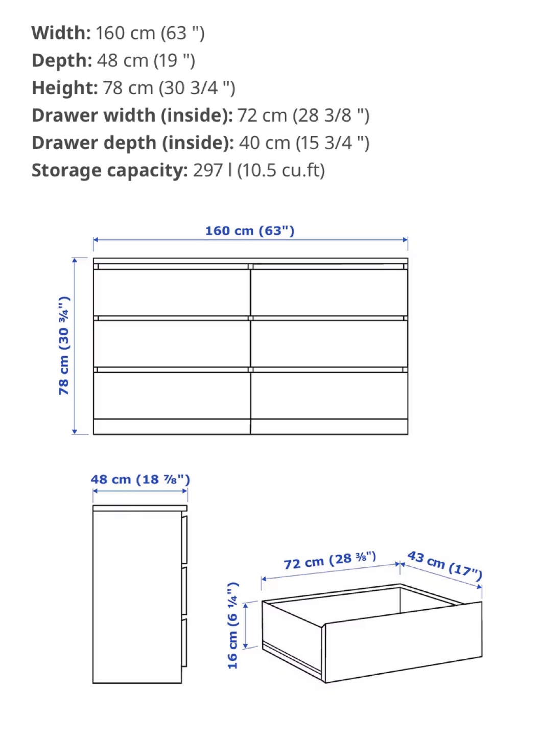 IKEA MALM 6-Drawer Dresser Black-Brown - photo 3