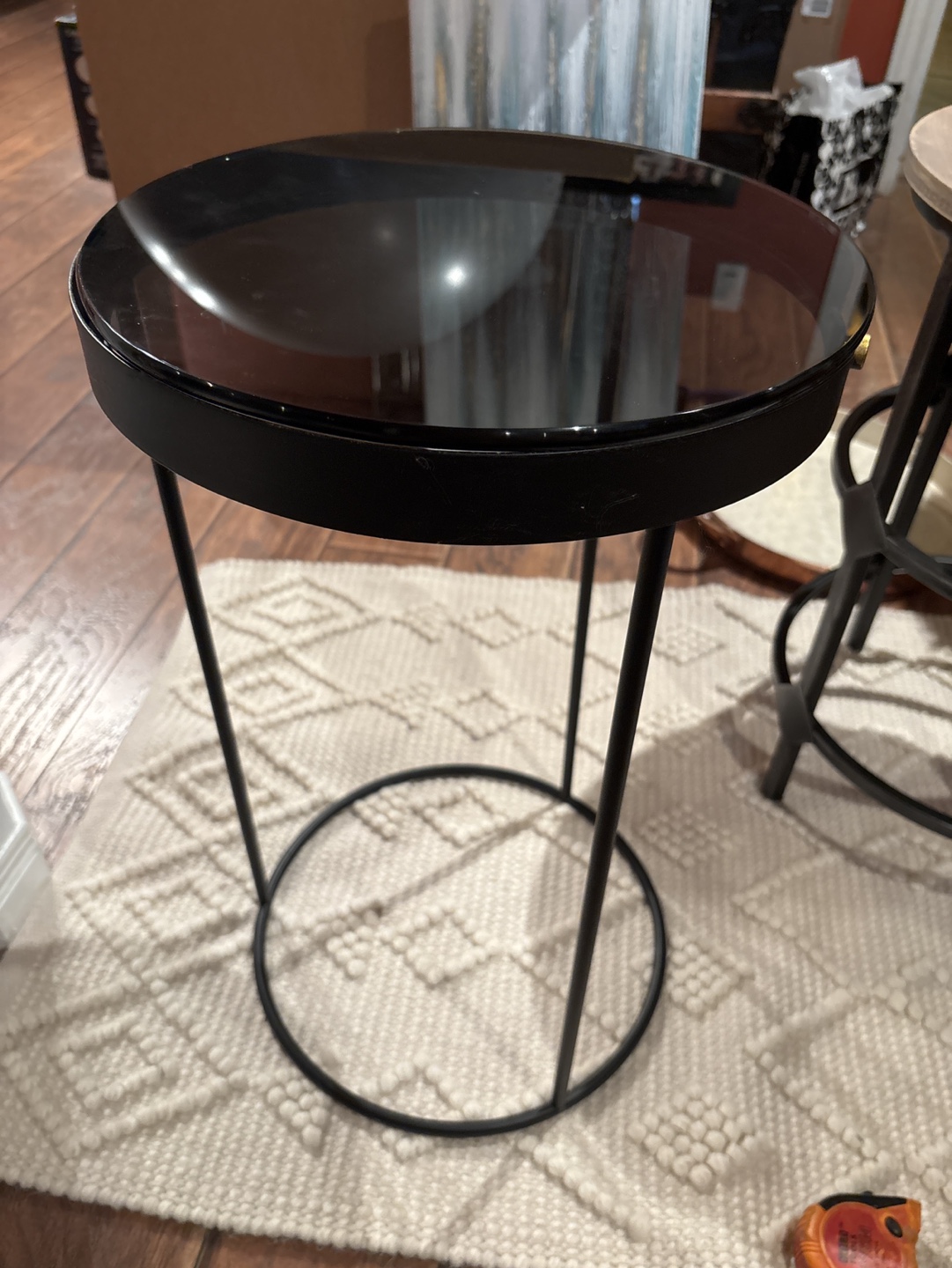 Black Side Table with Glass Top