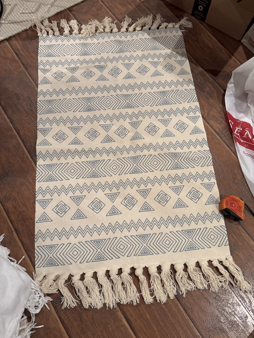 Blue and White Geometric Rug