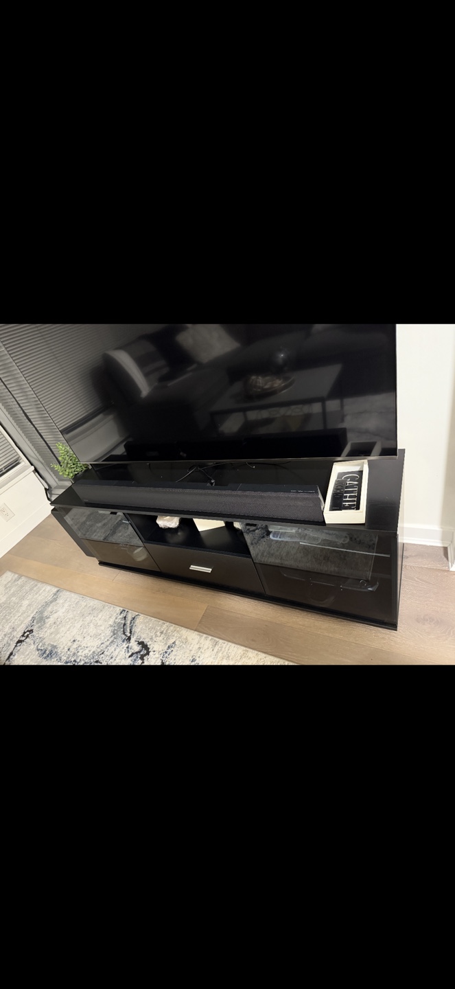 Black TV Stand with Glass Shelves