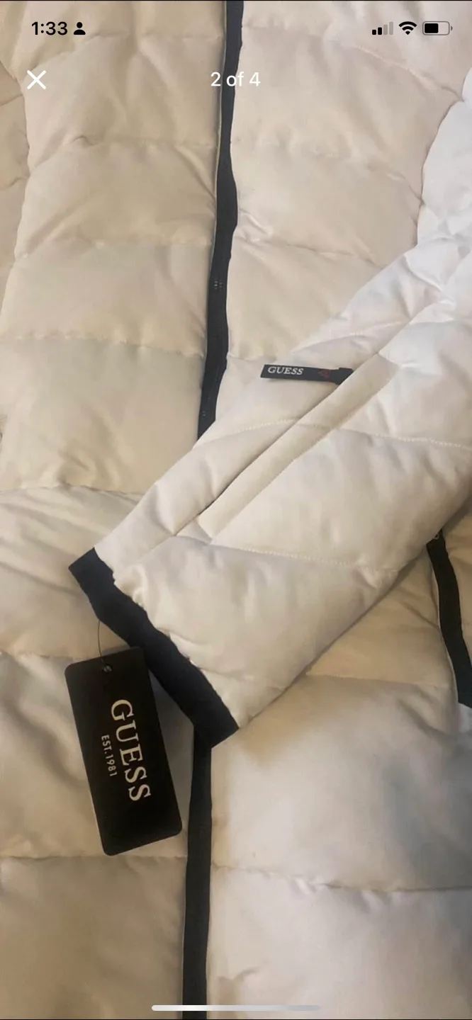 Guess Women's White Puffer Jacket with Faux Fur Hood image indicator(2)