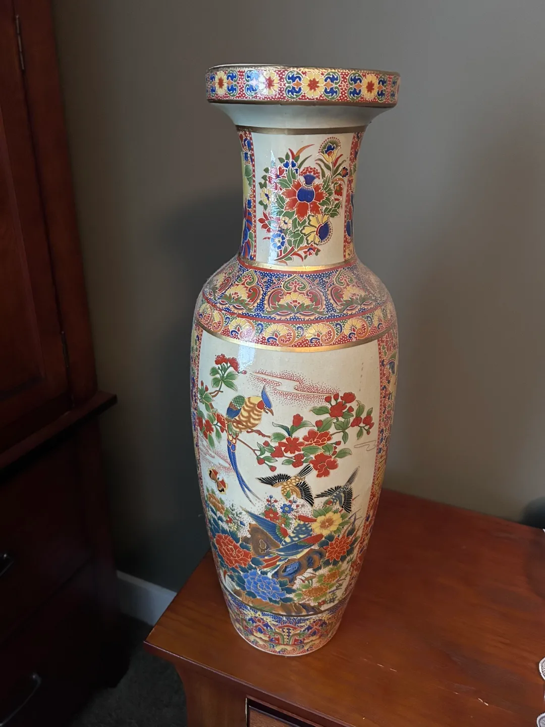 2  - Vintage Porcelain Vase with Birds and Flowers