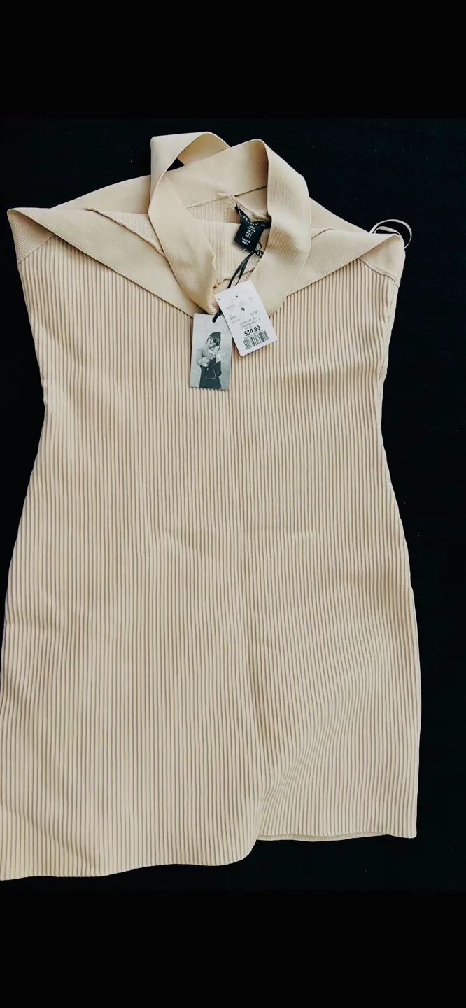 New with Tags -  Halter Neck Ribbed Mini Dress in soft beige image indicator(3)