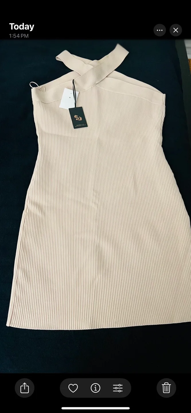 New with Tags -  Halter Neck Ribbed Mini Dress in soft beige image indicator(2)