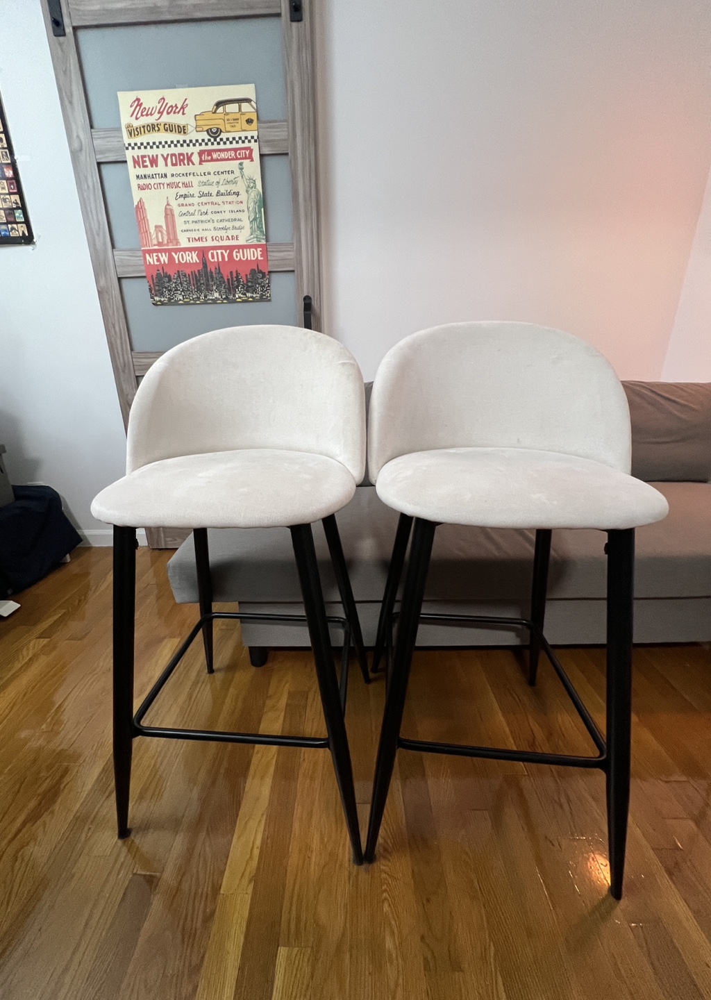 Set of 2 Light Beige Bar Stools