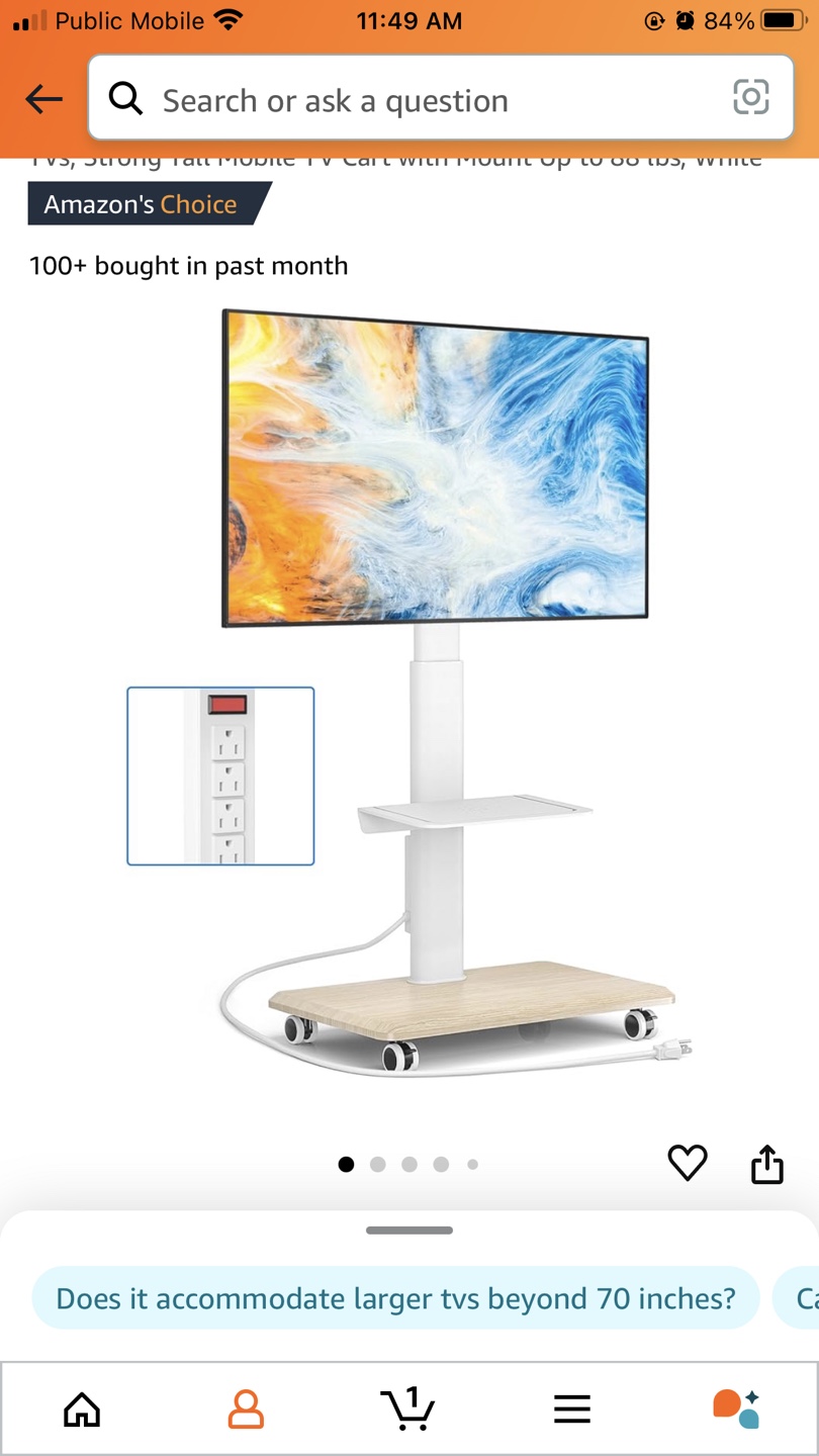 Mobile TV Mount Up to 88 lbs, White