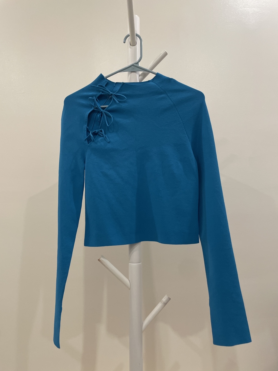 & Other Stories Blue Tie-Up Long Sleeve Top