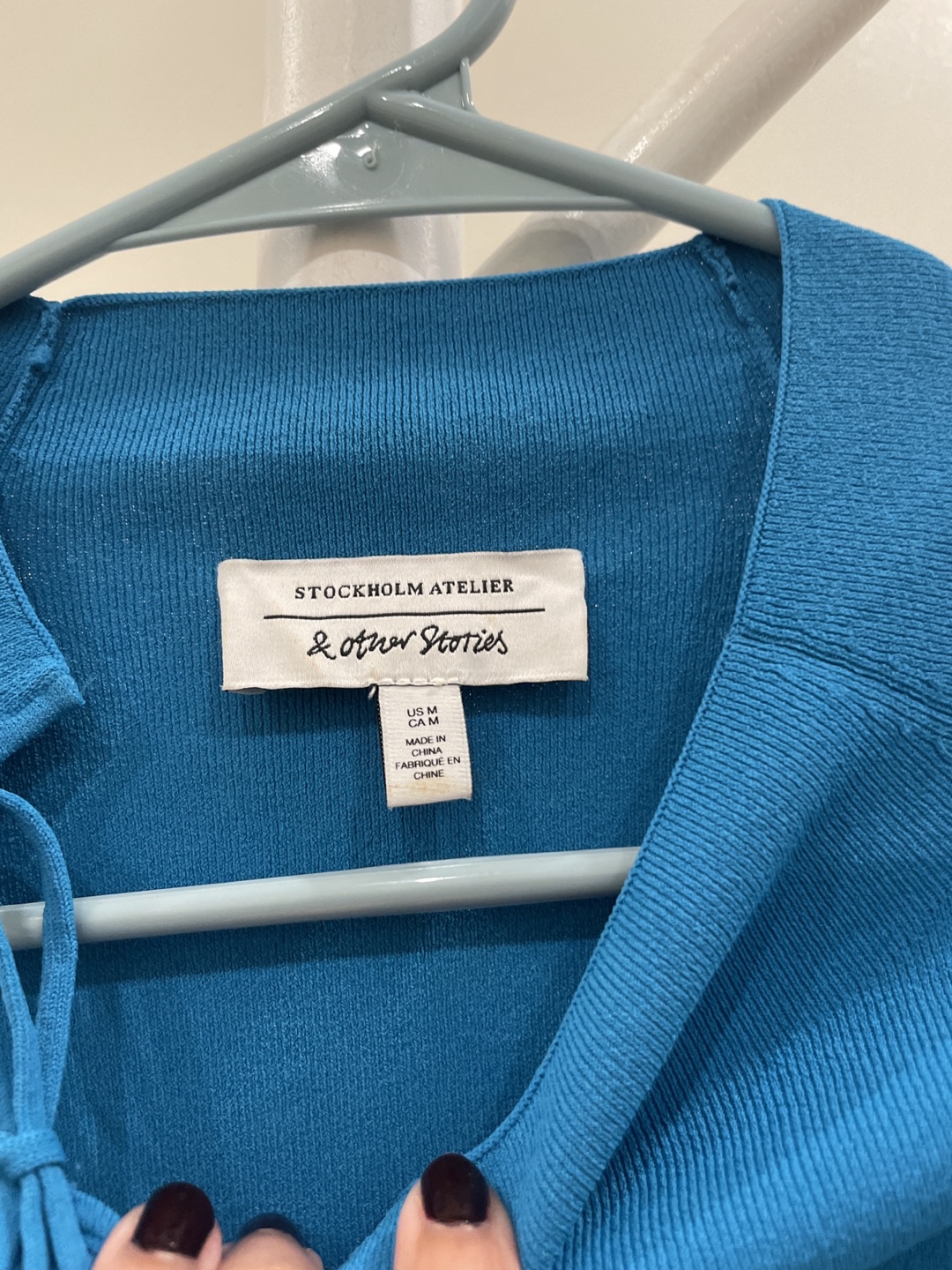 & Other Stories Blue Tie-Up Long Sleeve Top - photo 3