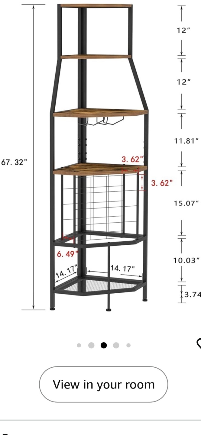 Corner Wine Rack, 5-Tier, Industrial Metal and Wood - photo 2
