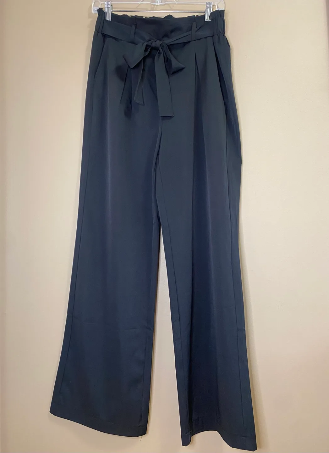 Black Wide Leg Pants with Tie Waist thumbnail