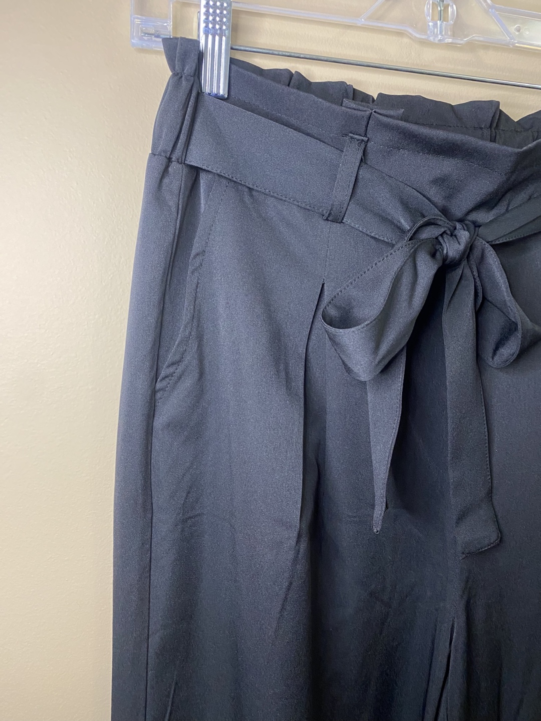 Black Wide Leg Pants with Tie Waist - photo 3