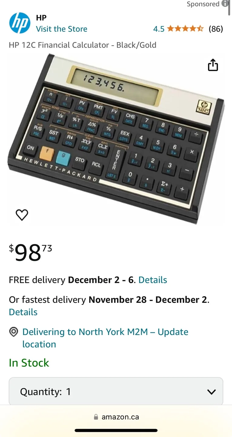 HP 12C Financial Calculator - Black/Gold image indicator(3)