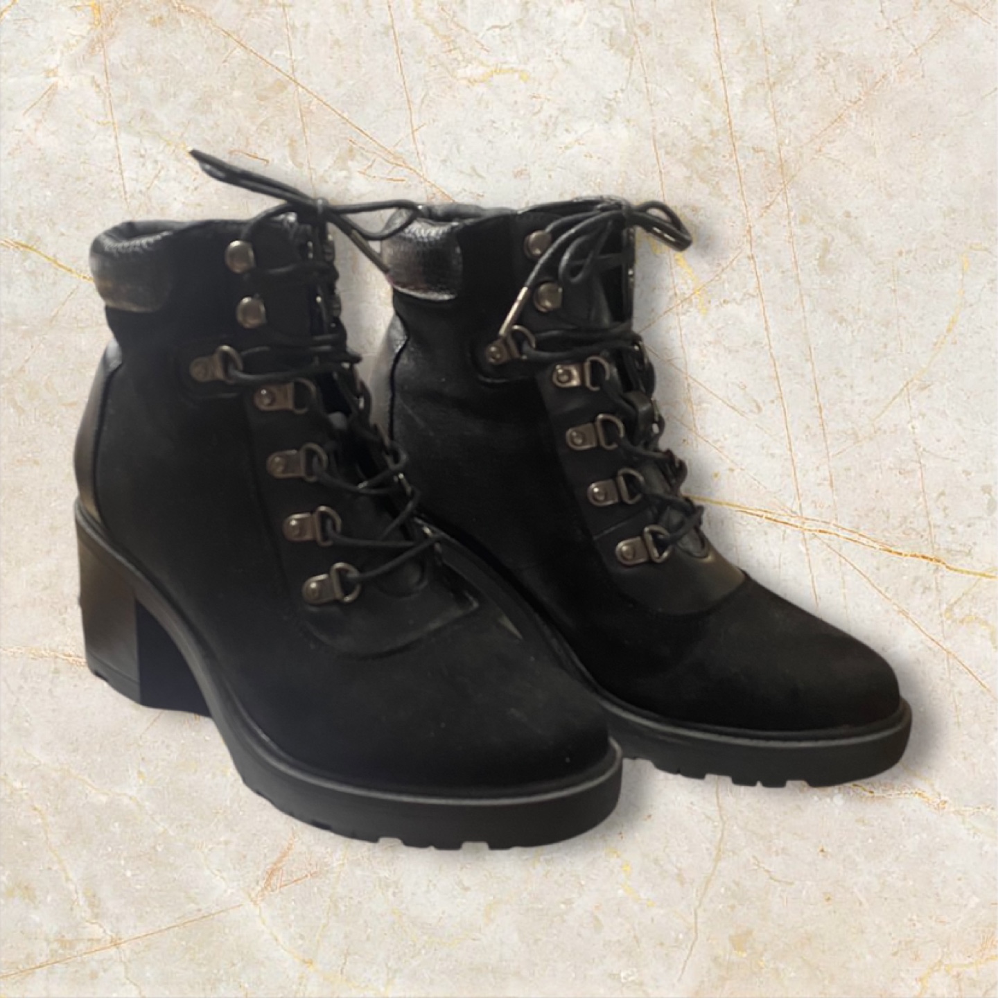 Black Suede Lace-Up Booties
