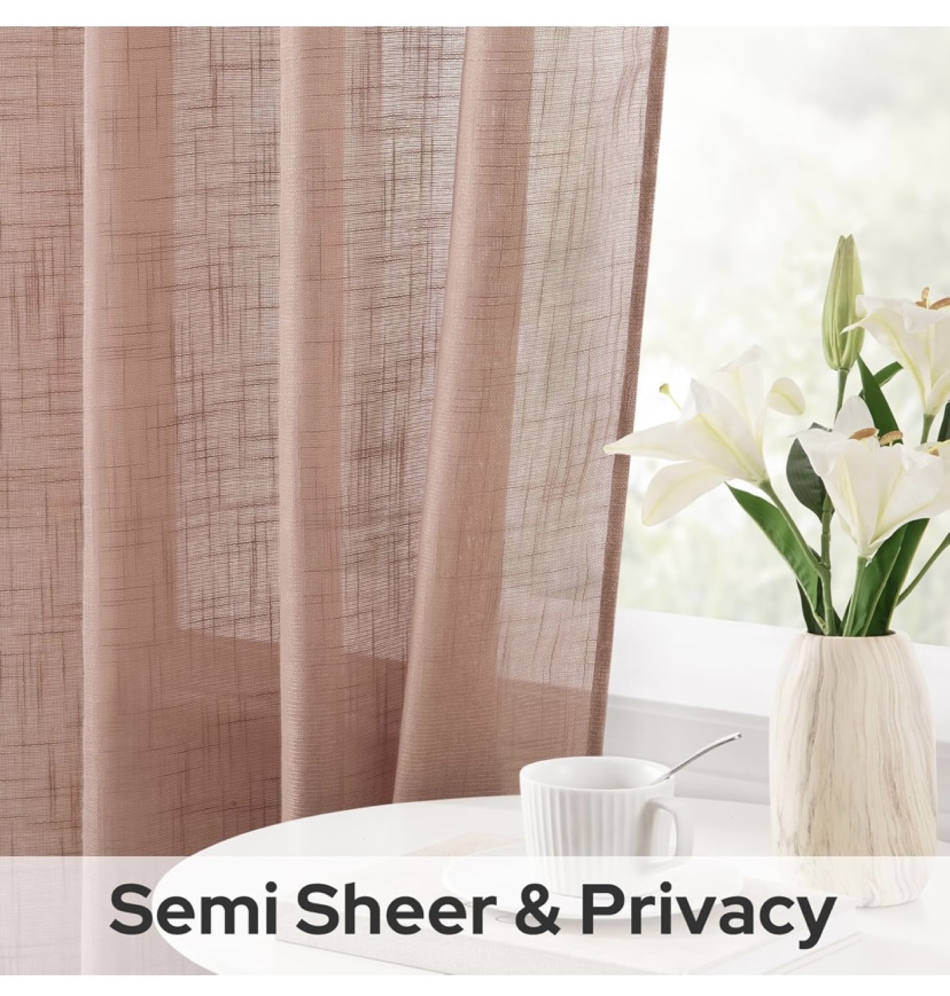 Dusty Rose Faux Linen Curtains with Grommets - photo 4