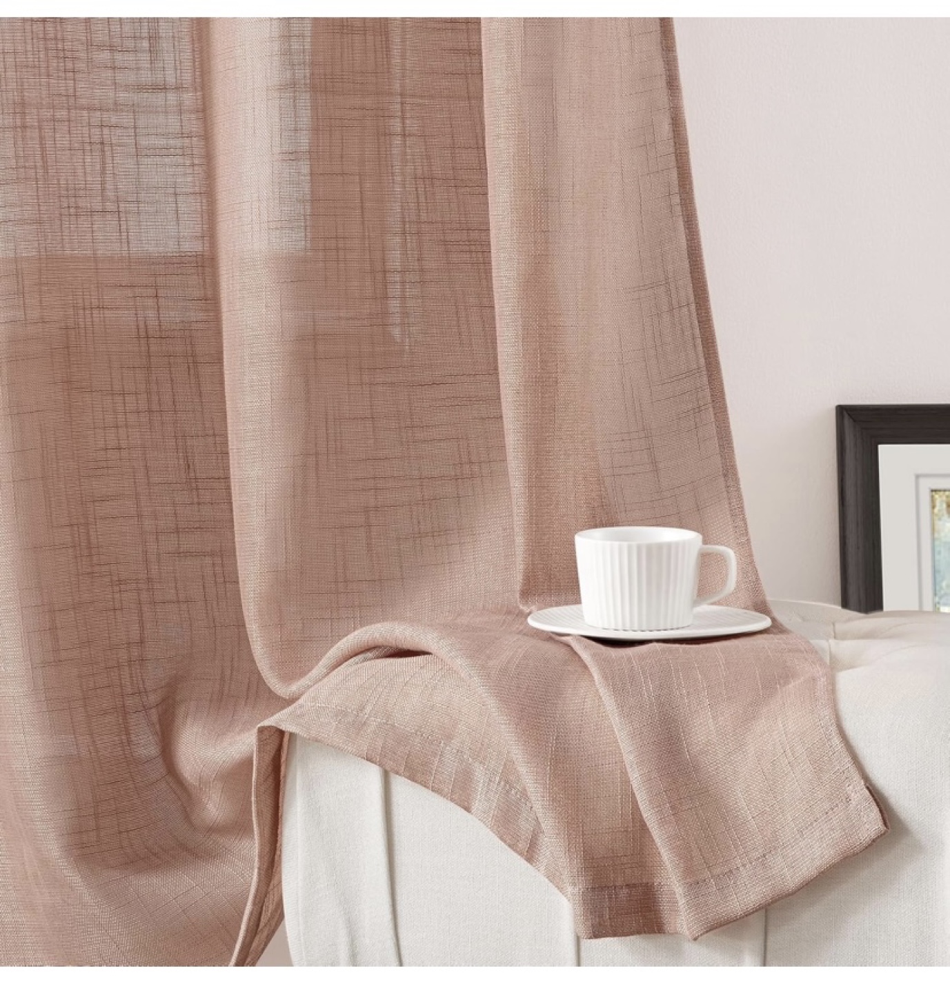 Dusty Rose Faux Linen Curtains with Grommets - photo 2