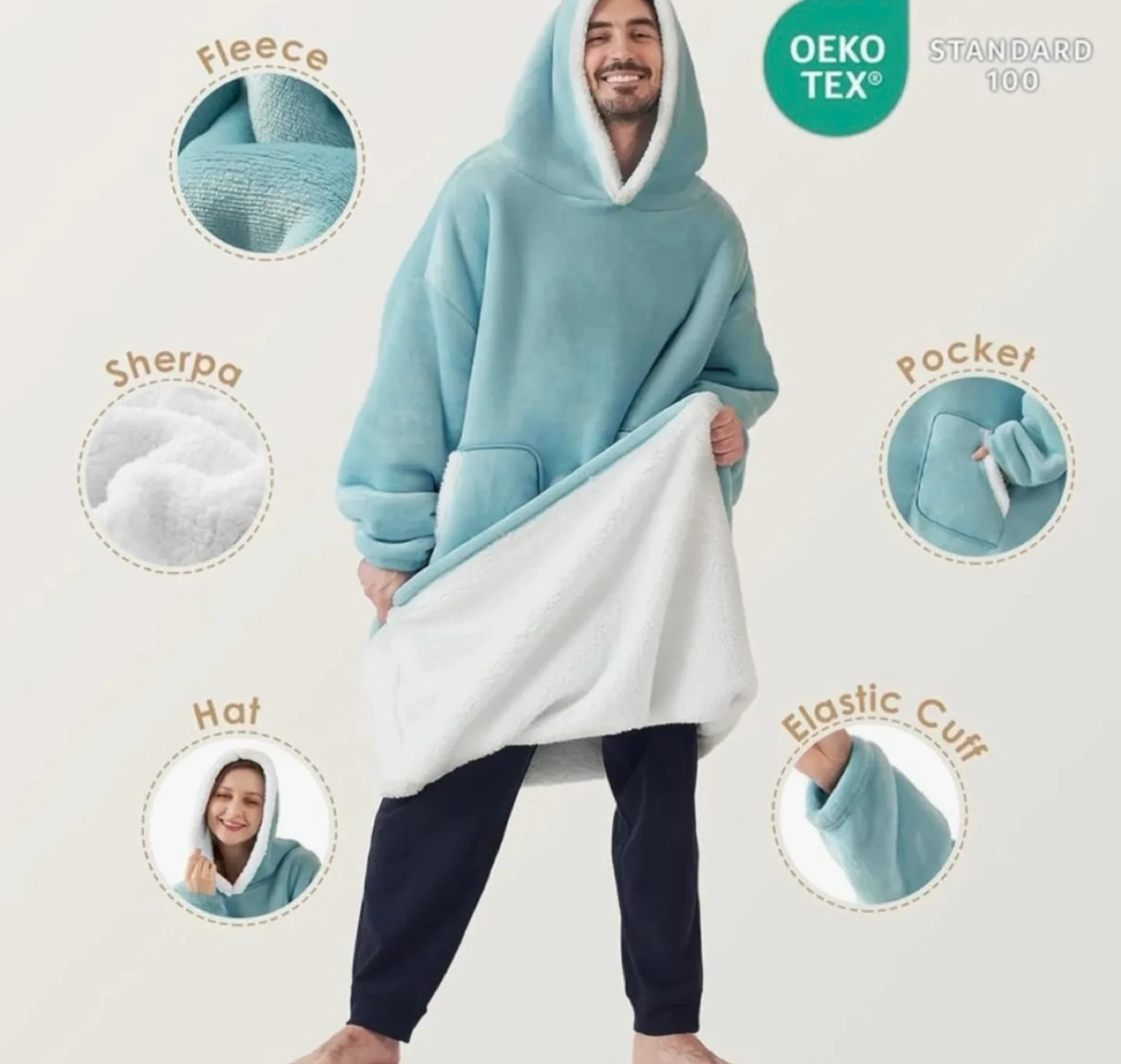 Oversized wearable Sherpa Fleece Hoodie Blanket image indicator(2)