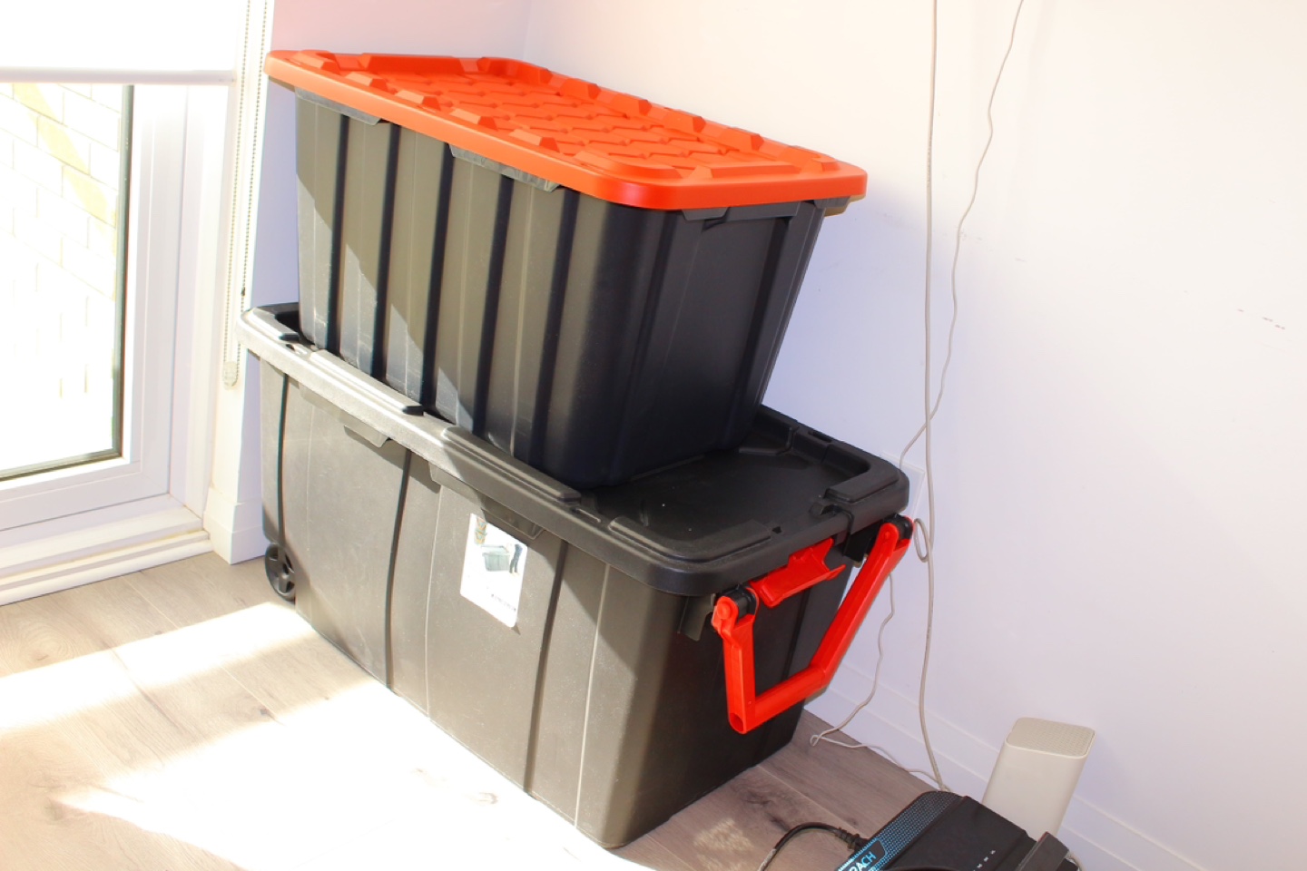 Black Storage Bins with RedLids