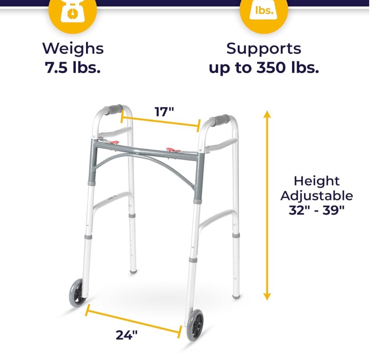Drive Medical 2-Button Folding Walker with Wheels - photo 5