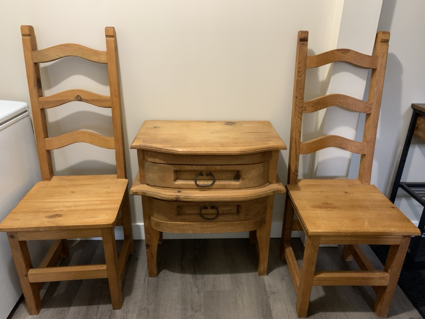 Antique Wooden Table and Two Chairs Set