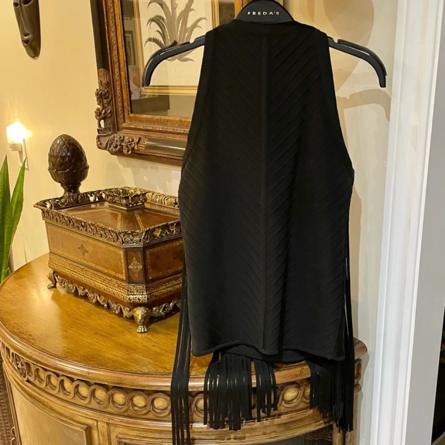 Torn by Ronny Kobo Fringe Ribbed Textured Medium Halter Top image indicator(4)