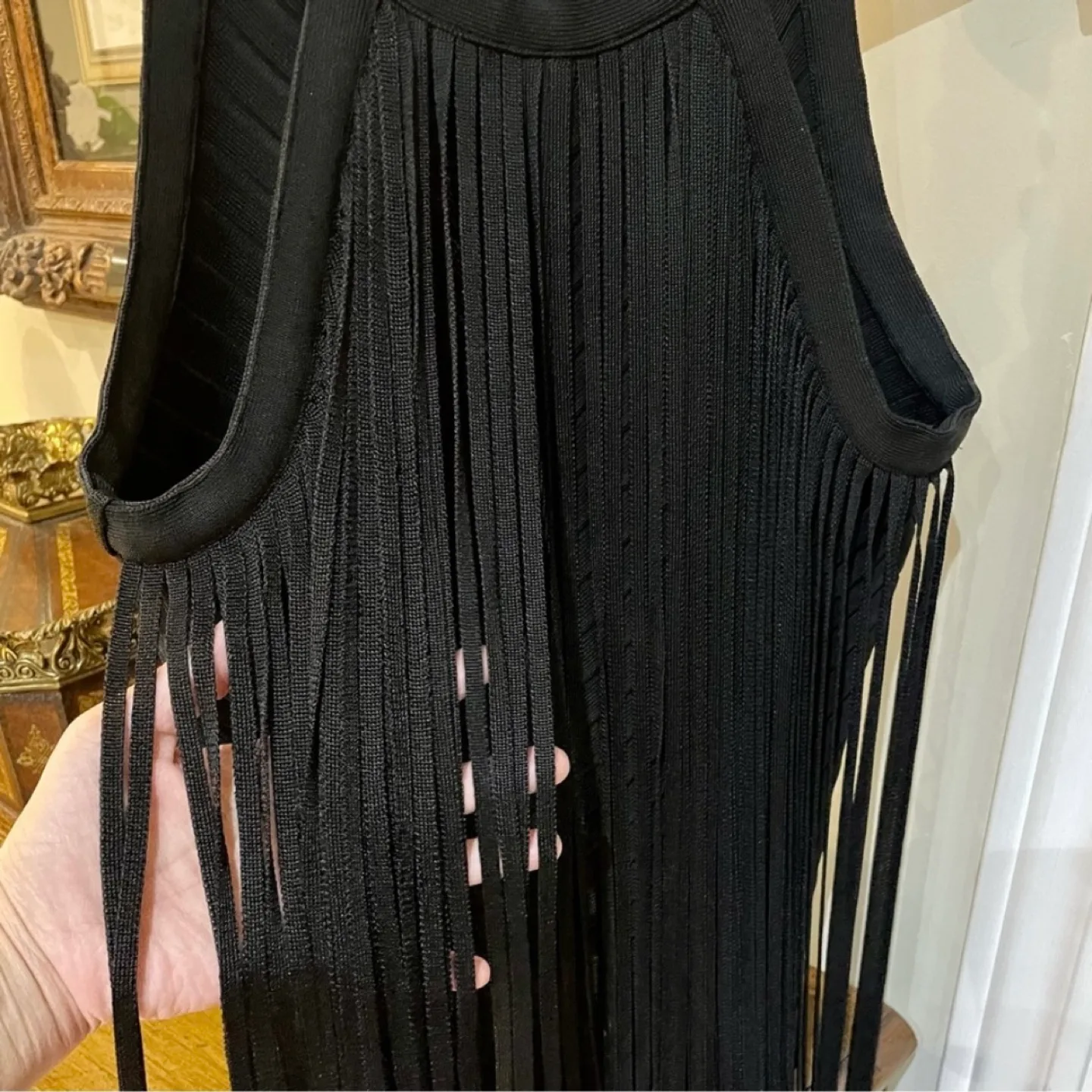 Torn by Ronny Kobo Fringe Ribbed Textured Medium Halter Top image indicator(5)