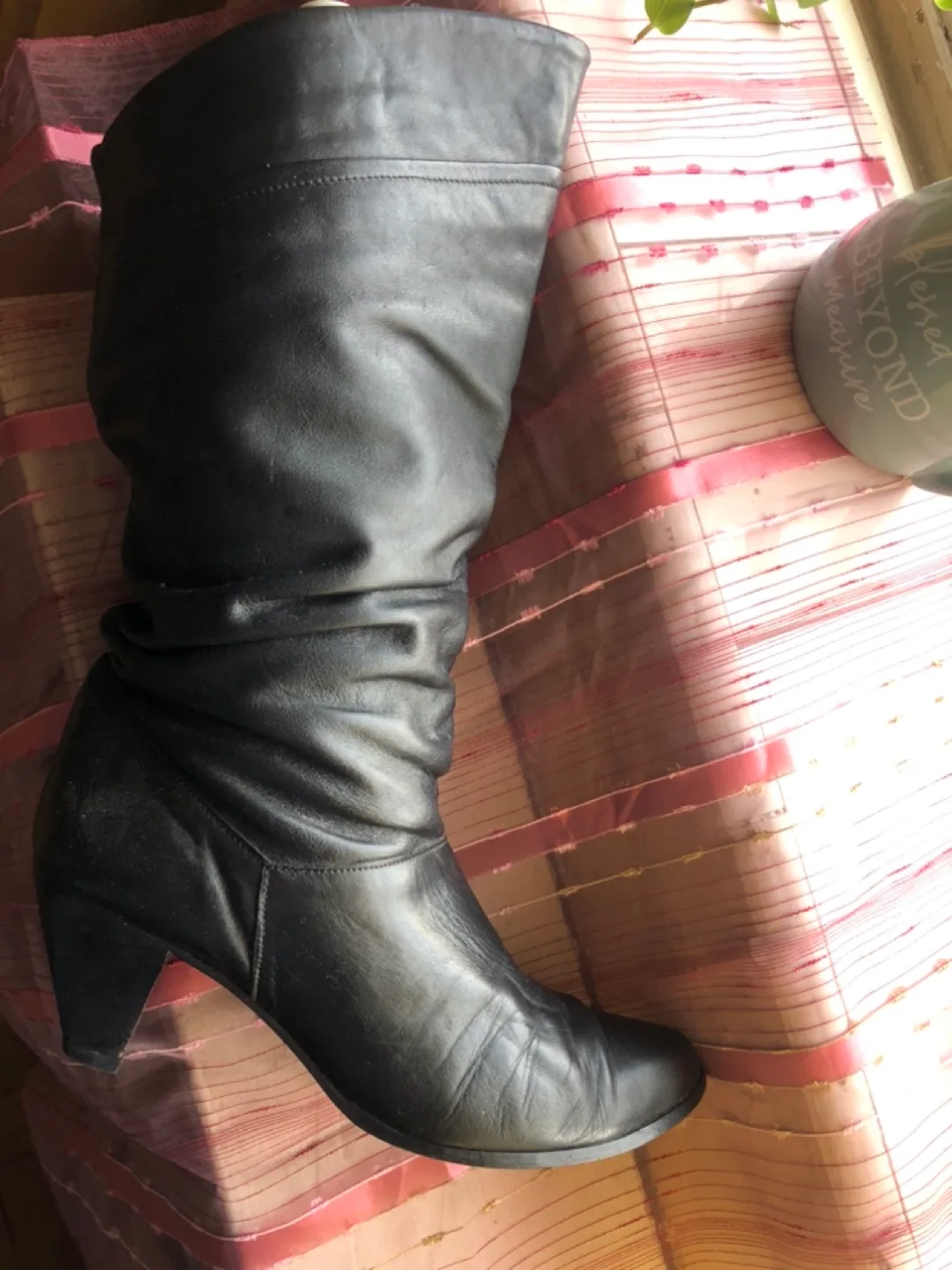 Vintage Black Leather Knee High Boots image indicator(3)
