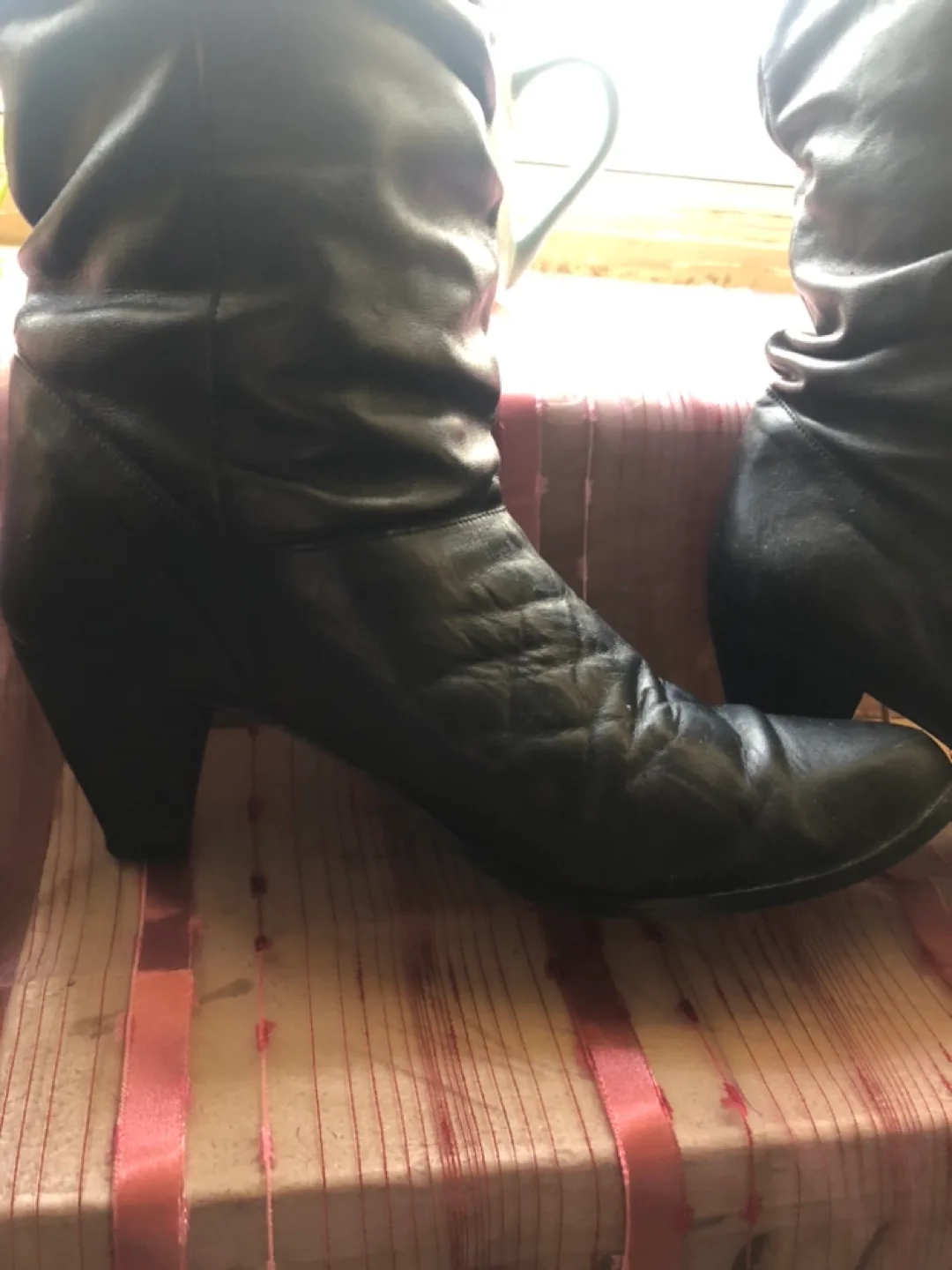 Vintage Black Leather Knee High Boots image indicator(8)