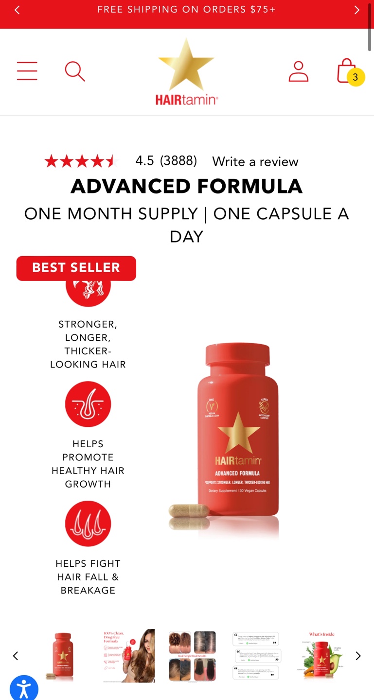 Hairtamin Advanced Formula Hair Growth Supplement - 10 bottles