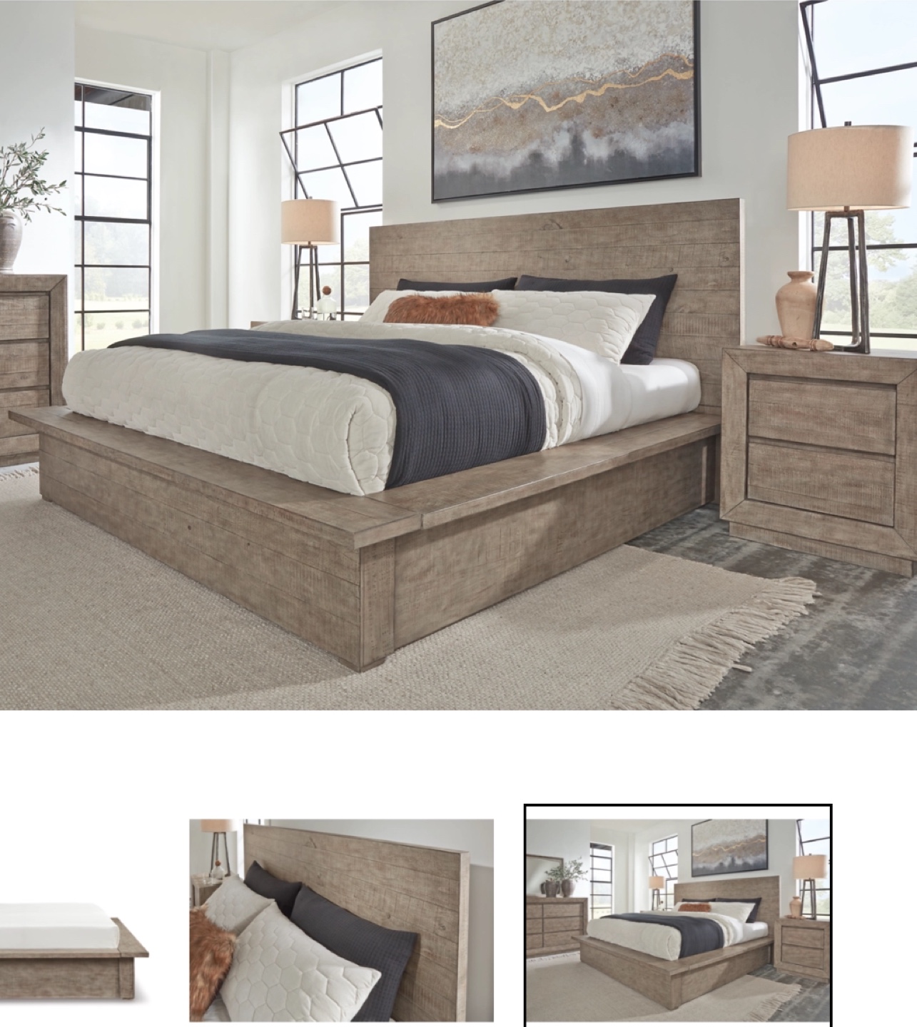 Ashley Langford Furniture Platform Bed & Nights Stands